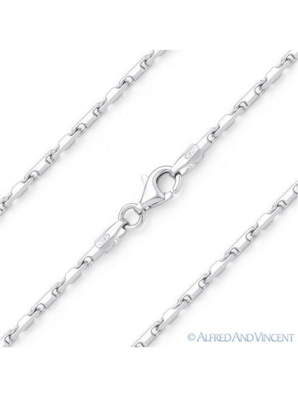 2mm Heshe Link Bar Chain Bracelet in .925 Italy Sterling Silver - 8"